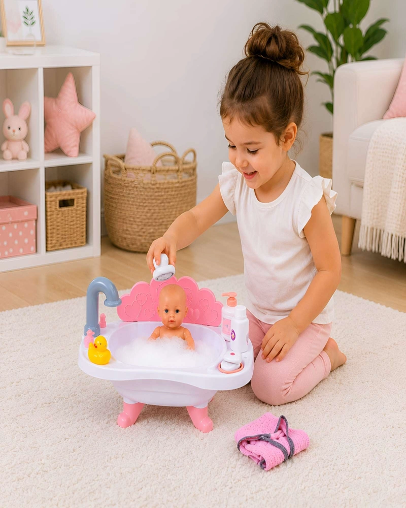 BAÑERA DE JUGUETE PARA MUÑECAS CON BEBE Y ACCESORIOS - 1