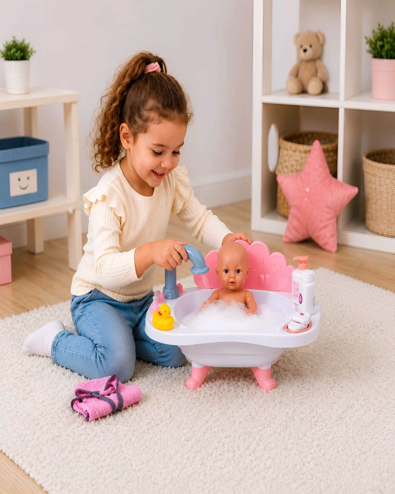 BAÑERA DE JUGUETE PARA MUÑECAS CON BEBE Y ACCESORIOS - 2