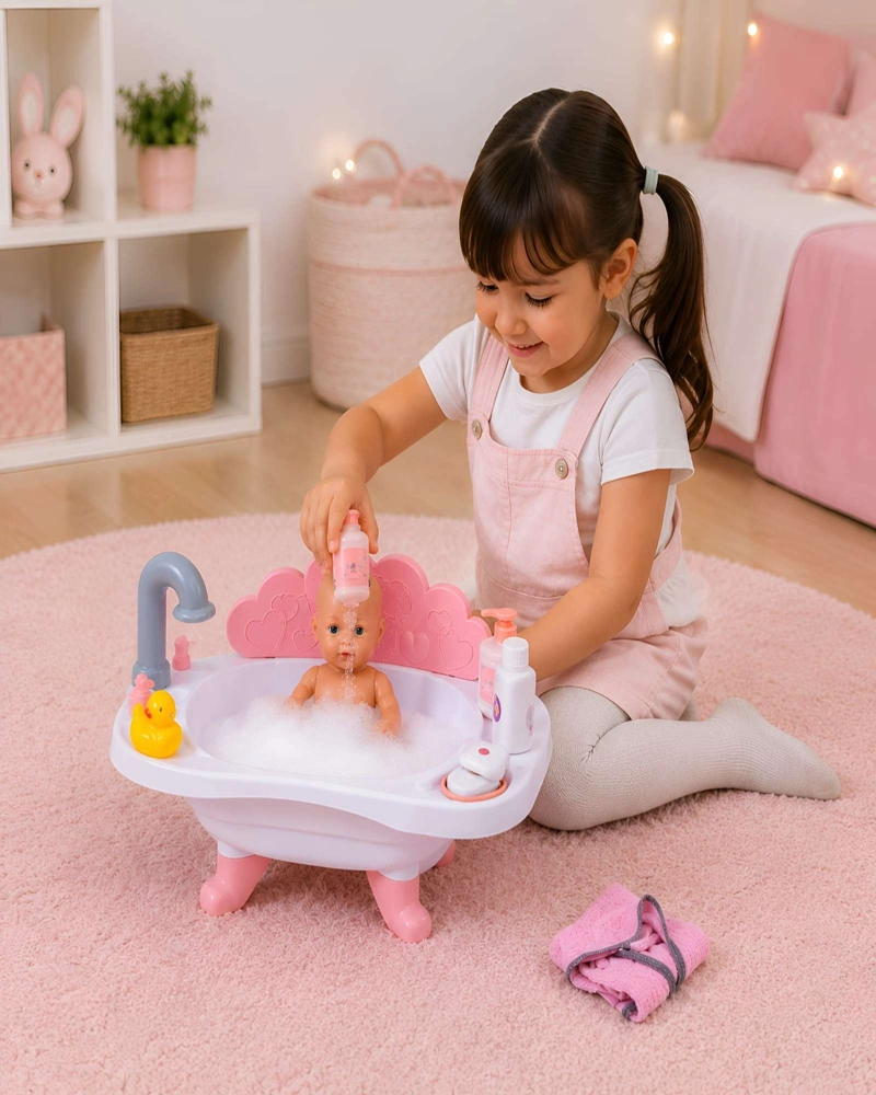 BAÑERA DE JUGUETE PARA MUÑECAS CON BEBE Y ACCESORIOS - 3