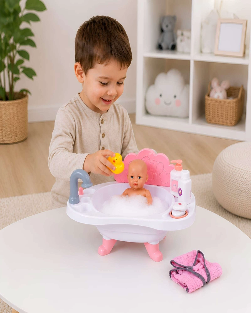 BAÑERA DE JUGUETE PARA MUÑECAS CON BEBE Y ACCESORIOS - 5