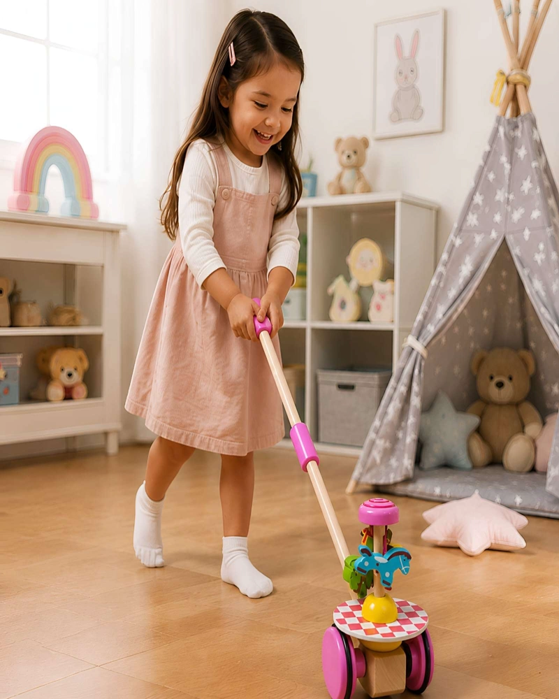 JUGUETE DE ARRASTRE Y EMPUJE DE MADERA: CAMINADOR DIDACTICO PARA BEBE S - 1