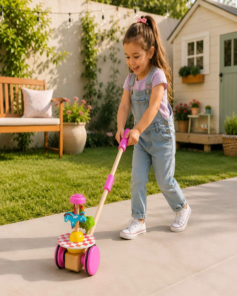 JUGUETE DE ARRASTRE Y EMPUJE DE MADERA: CAMINADOR DIDACTICO PARA BEBE S - 2