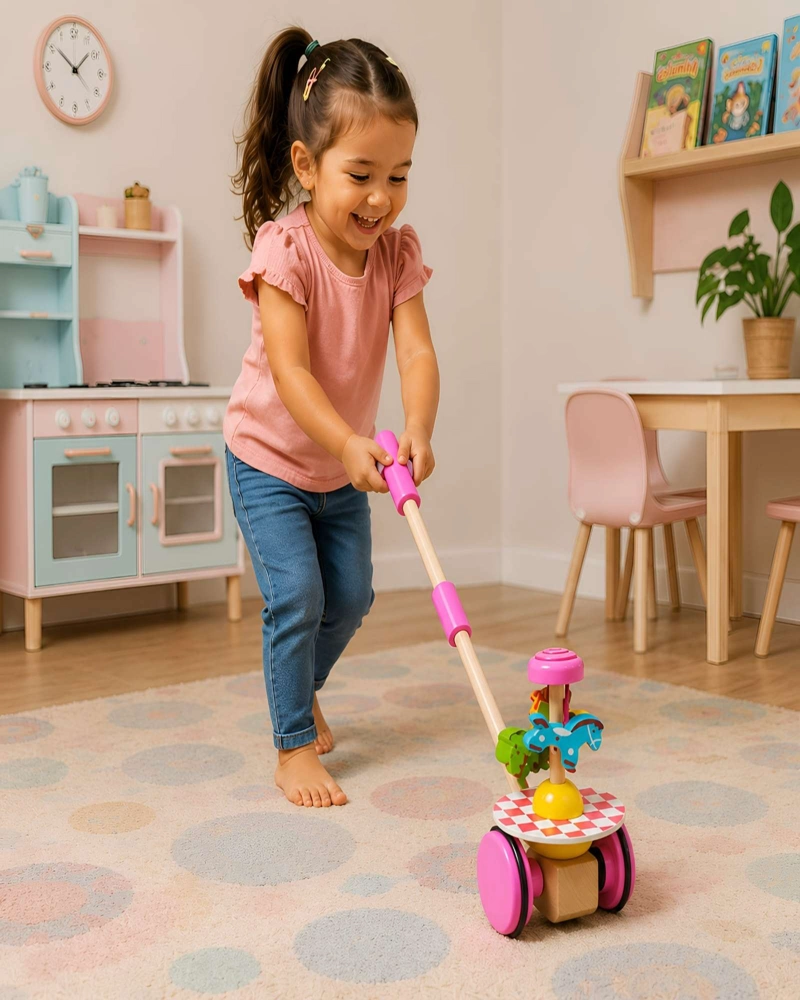 JUGUETE DE ARRASTRE Y EMPUJE DE MADERA: CAMINADOR DIDACTICO PARA BEBE S - 3