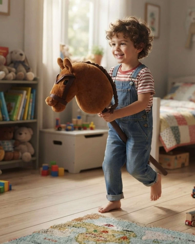 JUGUETE INFANTIL CABALLO DE PALO CON SONIDO Y RIENDAS - 1