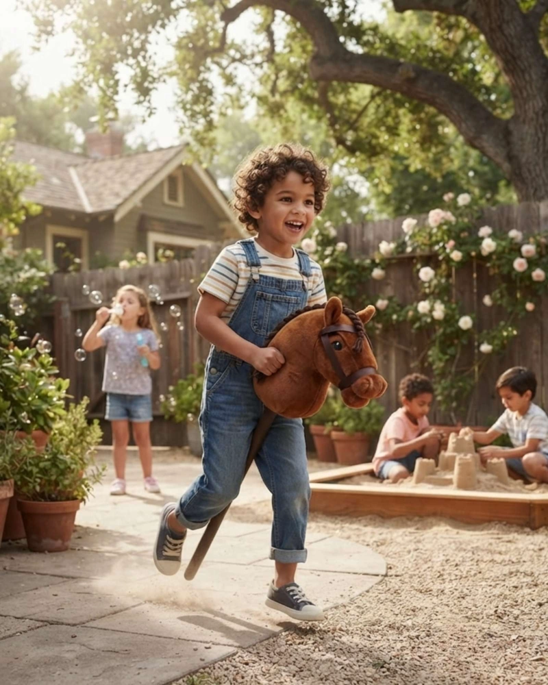 JUGUETE INFANTIL CABALLO DE PALO CON SONIDO Y RIENDAS - 2