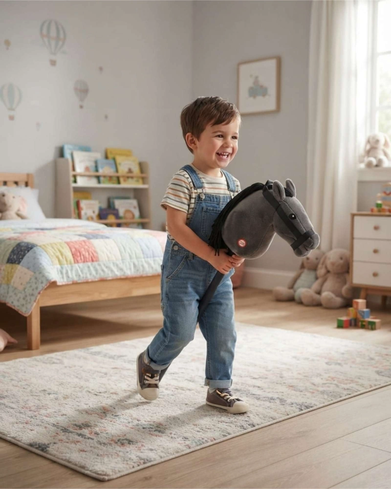 JUGUETE INFANTIL CABALLO DE PALO CON SONIDO Y RIENDAS - 1