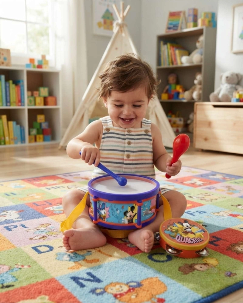 TAMBOR MUSICAL DE JUGUETE CON SONIDOS SUAVES MICKEY MOUSE - 1