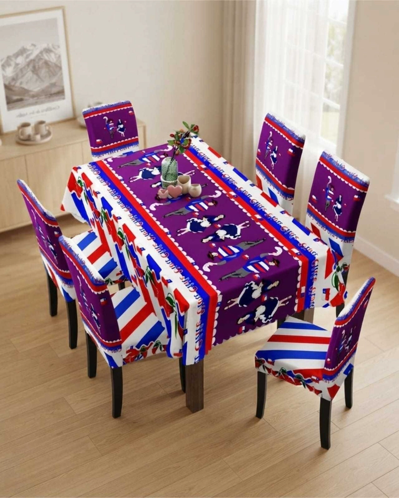 SET DIECIOCHERO 7 PIEZAS: MANTEL Y 6 FUNDAS PARA SILLAS FIESTAS PATRIAS - 2