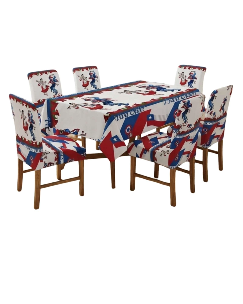 SET MANTEL Y 6 FUNDAS ELASTICADAS PARA SILLA FIESTAS PATRIAS - 6