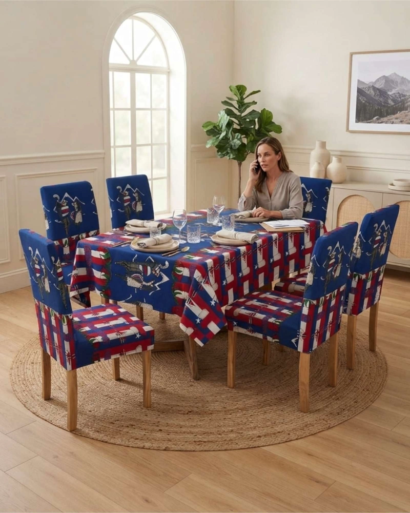 SET MANTEL Y 6 FUNDAS ELASTICADAS PARA SILLA FIESTAS PATRIAS - 2