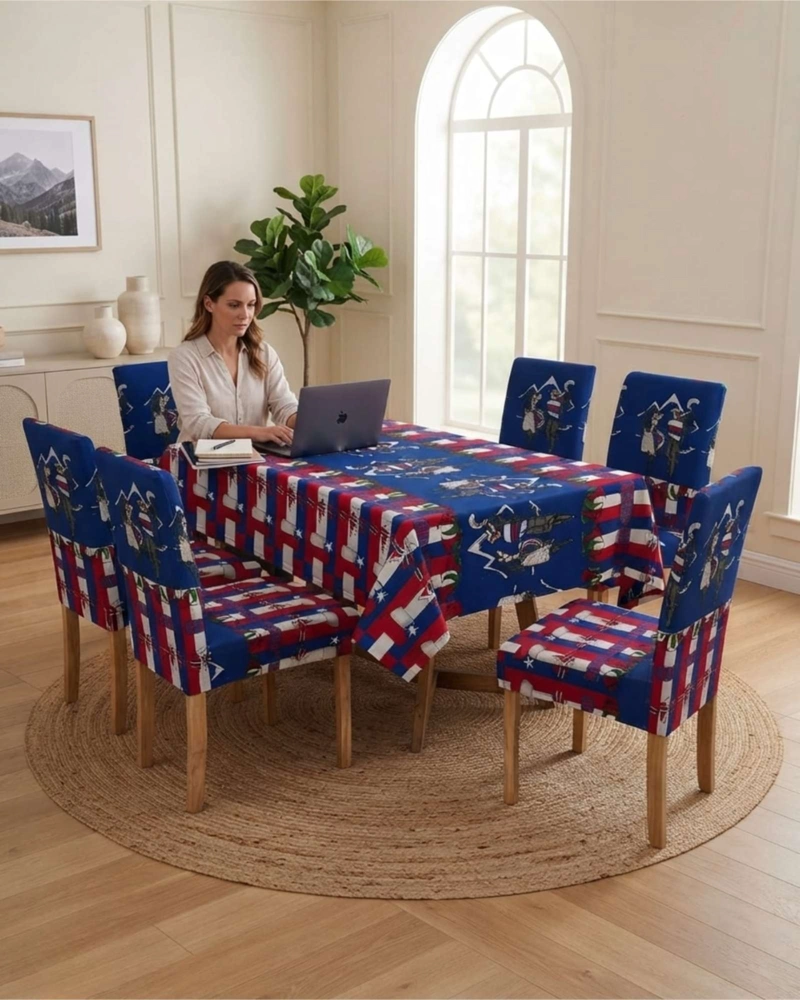 SET MANTEL Y 6 FUNDAS ELASTICADAS PARA SILLA FIESTAS PATRIAS - 4