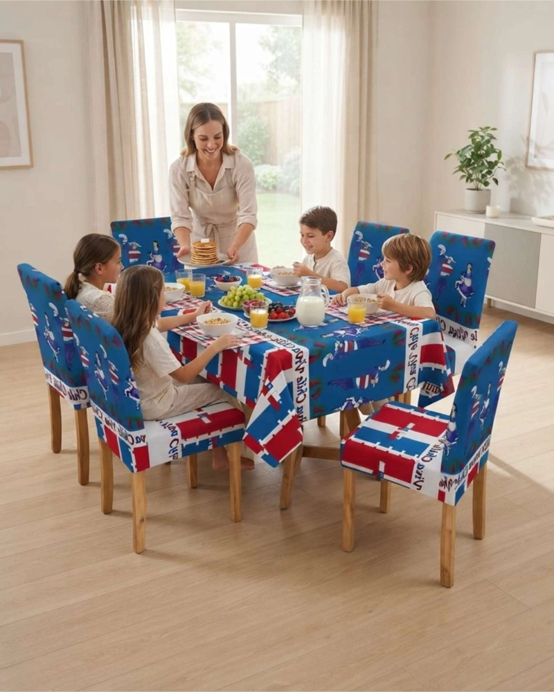 SET MANTEL Y 6 FUNDAS ELASTICADAS PARA SILLA FIESTAS PATRIAS - 1