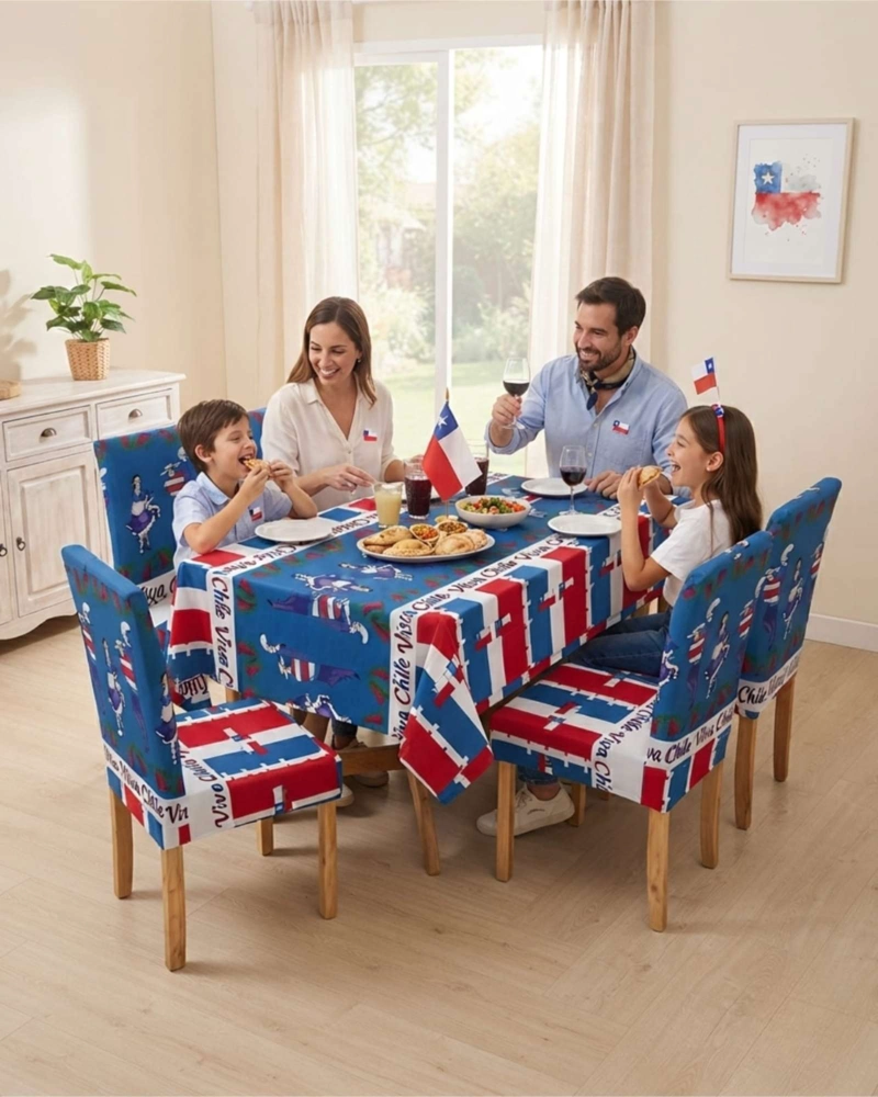 SET MANTEL Y 6 FUNDAS ELASTICADAS PARA SILLA FIESTAS PATRIAS - 2
