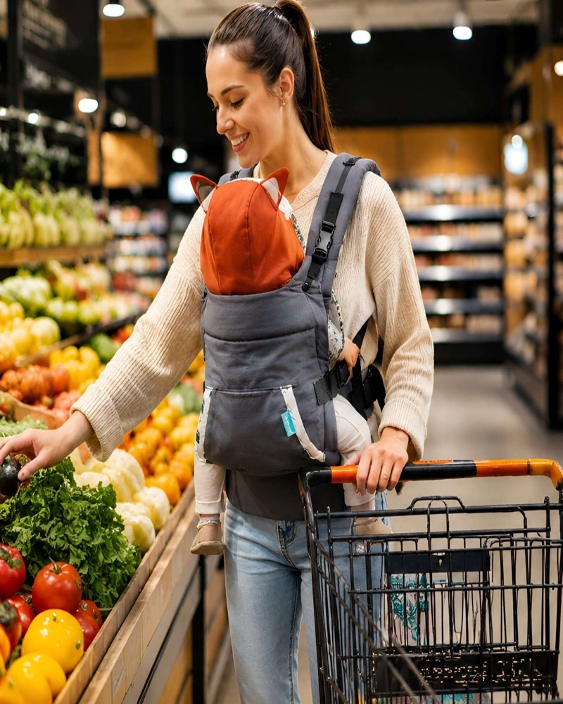 PORTABEBE  ERGONOMICO CANGURO CON CAPUCHA DESMONTABLE HASTA 18KG - 1