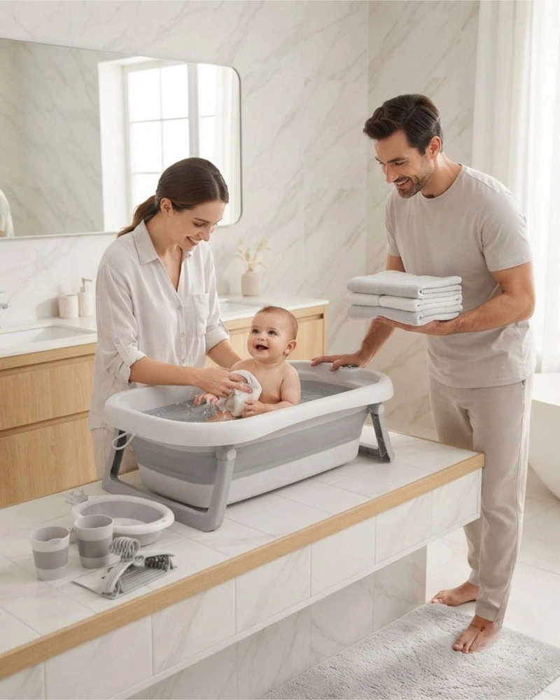 TINA BAÑERA PLEGABLE BEBE  6 EN 1 CON TERMOMETRO DIGITAL Y ACCESORIOS - 2