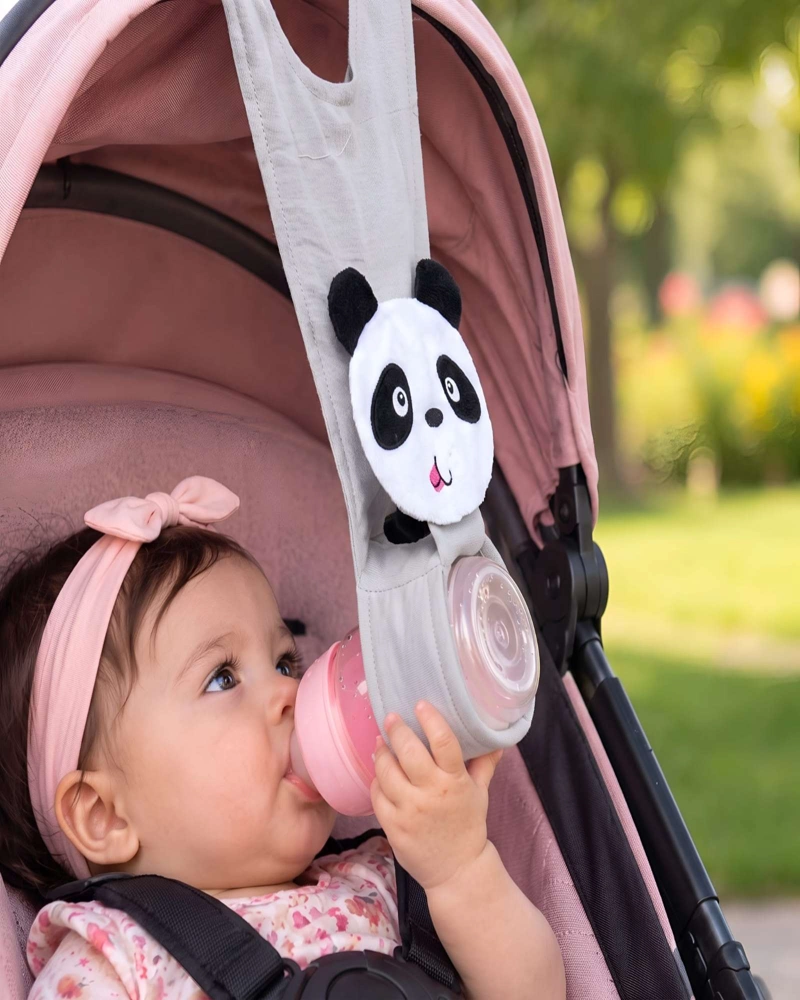 SOPORTE Y CORREA AJUSTABLE PARA BIBERON DE BEBE  - PARA COCHE Y SILLA - 1