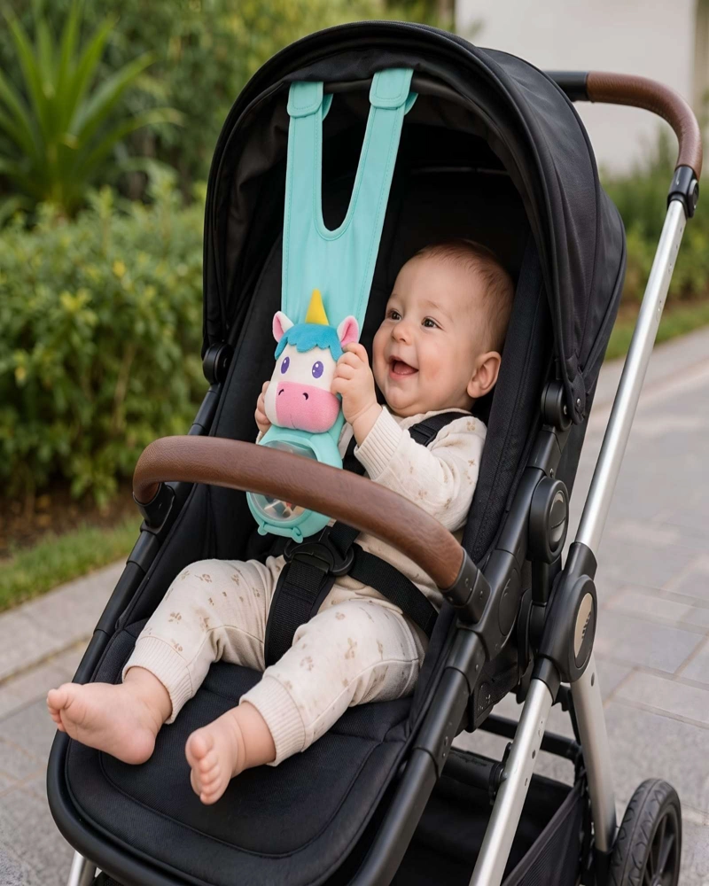 SOPORTE Y CORREA AJUSTABLE PARA BIBERON DE BEBE  - PARA COCHE Y SILLA - 2