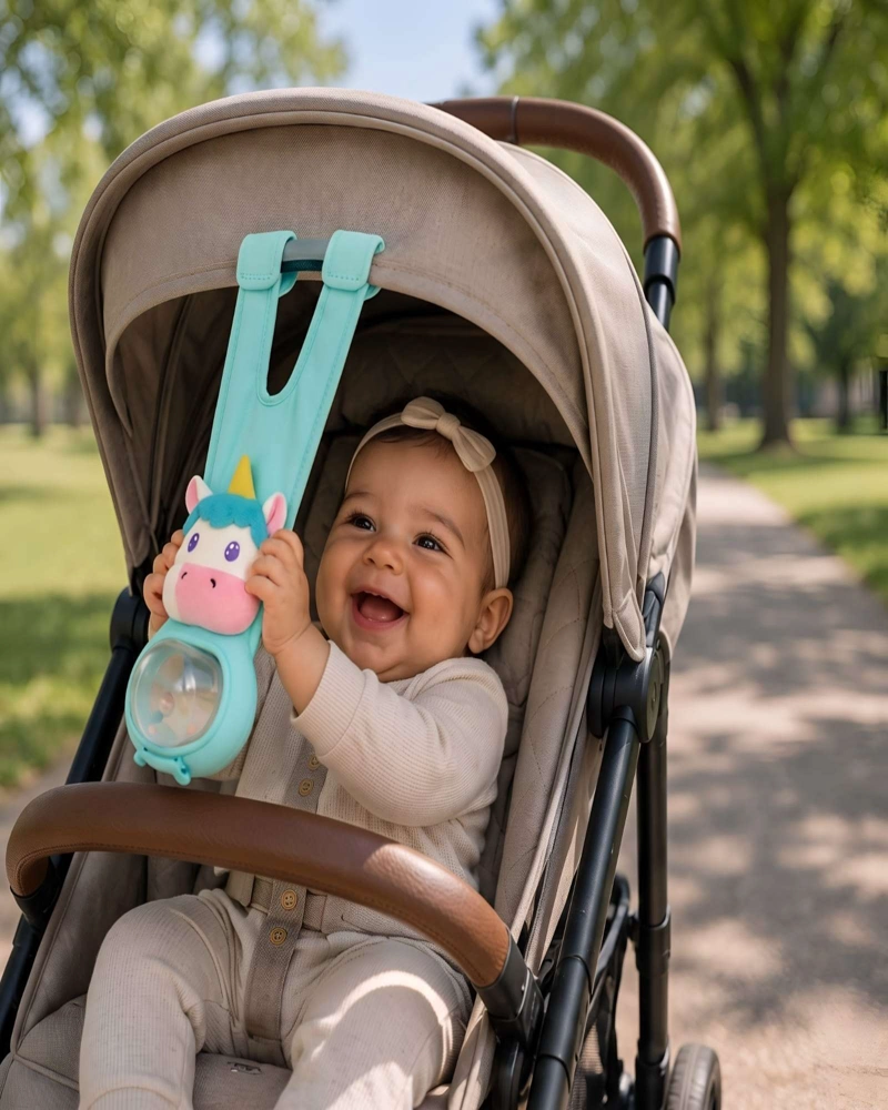 SOPORTE Y CORREA AJUSTABLE PARA BIBERON DE BEBE  - PARA COCHE Y SILLA - 5