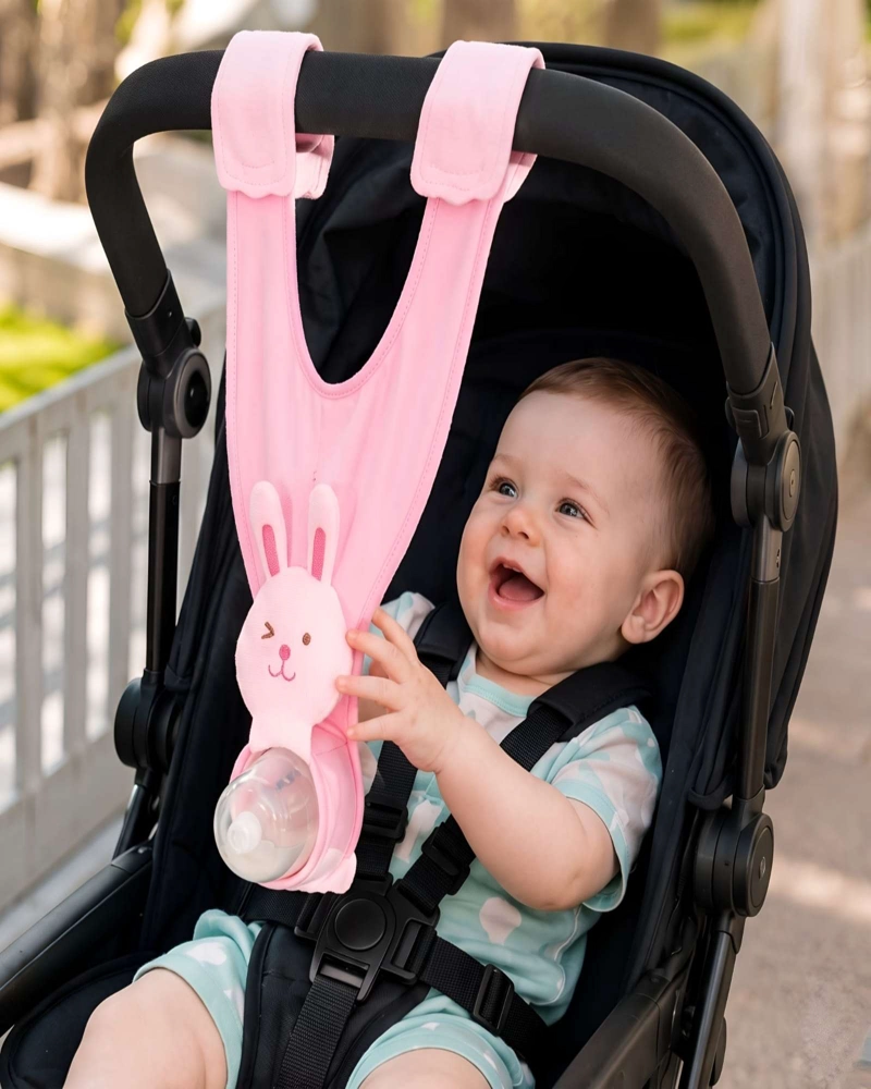 SOPORTE Y CORREA AJUSTABLE PARA BIBERON DE BEBE  - PARA COCHE Y SILLA - 4