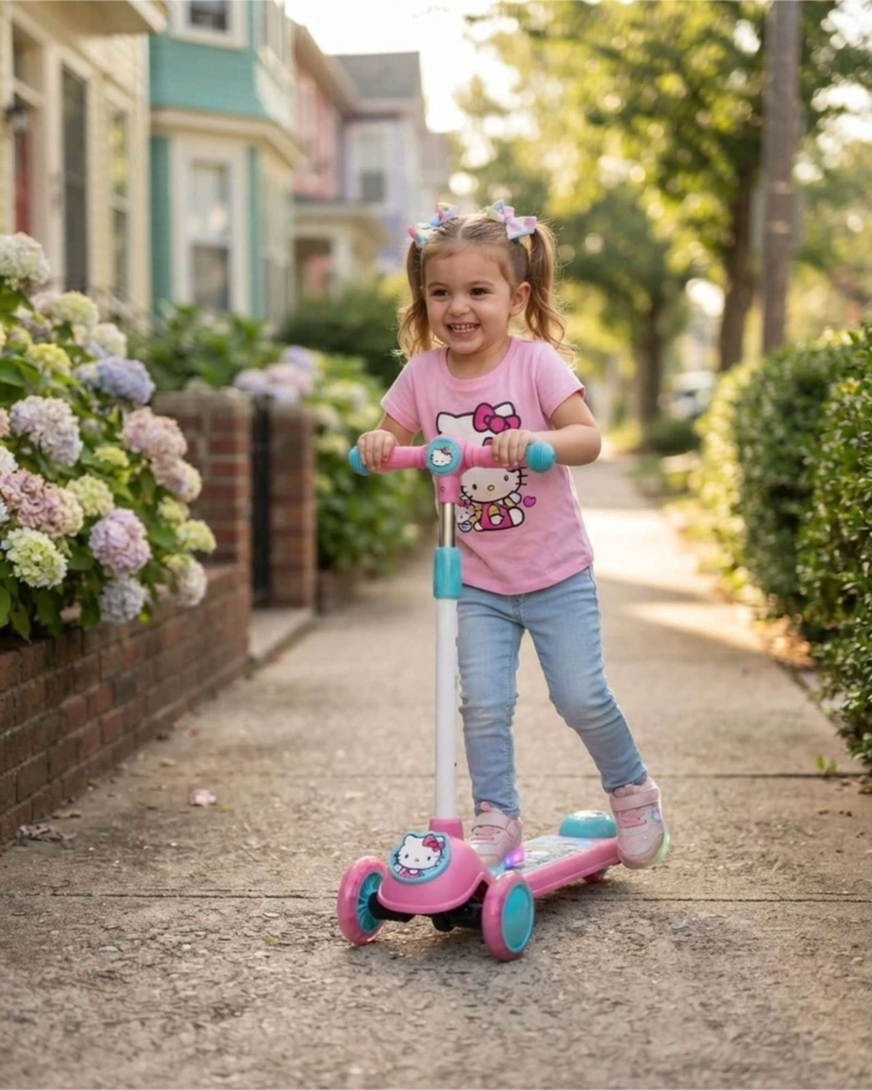 SCOOTER DE HELLO KITTY DE 3 RUEDAS CON LUCES LED Y MANUBRIO AJUSTABLE - 1