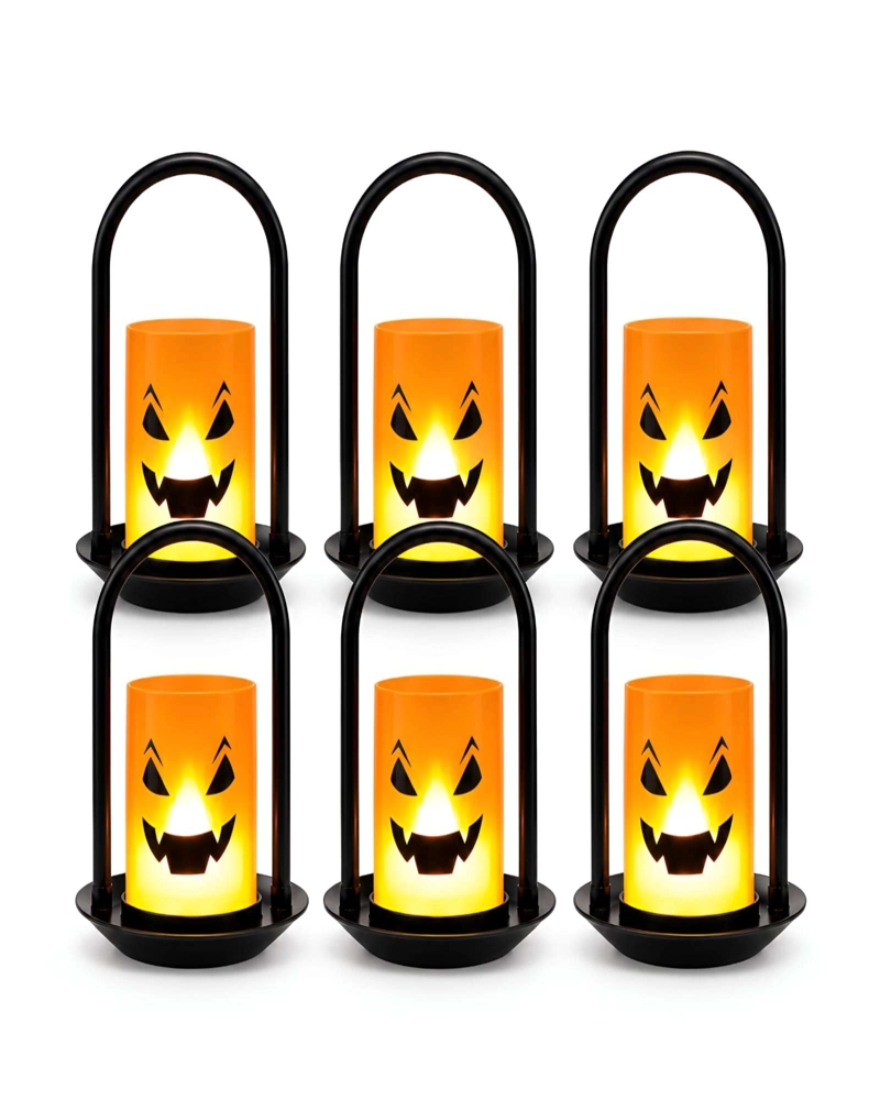 SET 6 FAROLES DECORATIVOS HALLOWEEN DISEÑOS CALABAZA LUZ LED - 5