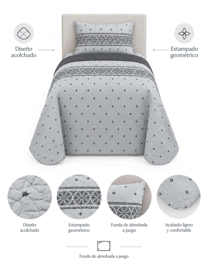 SET CUBRELECHO QUILT VERANO 1.5 PLAZAS FRESCO MAS 1 FUNDA DE ALMOHADA - 5