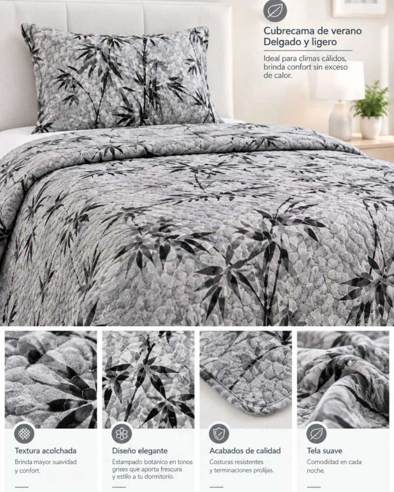 SET CUBRELECHO QUILT VERANO 1.5 PLAZAS FRESCO MAS 1 FUNDA DE ALMOHADA - 2