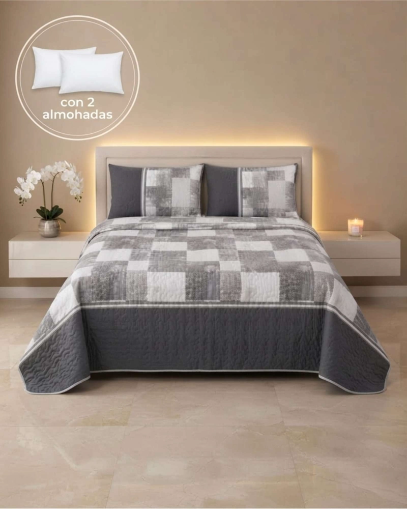 QUILT CUBRECAMA DELGADO VERANO SUPER KING + 2 FUNDAS - 1