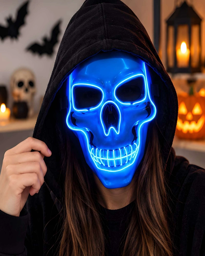 MASCARA DE CALAVERA CON LUZ LED PARA HALLOWEEN Y FIESTAS - 1