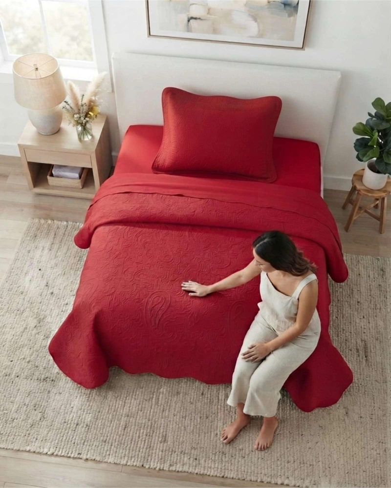 SET QUILT VERANO 1.5 PLAZAS LISO CON RELIEVE Y JUEGO DE SABANAS - 1