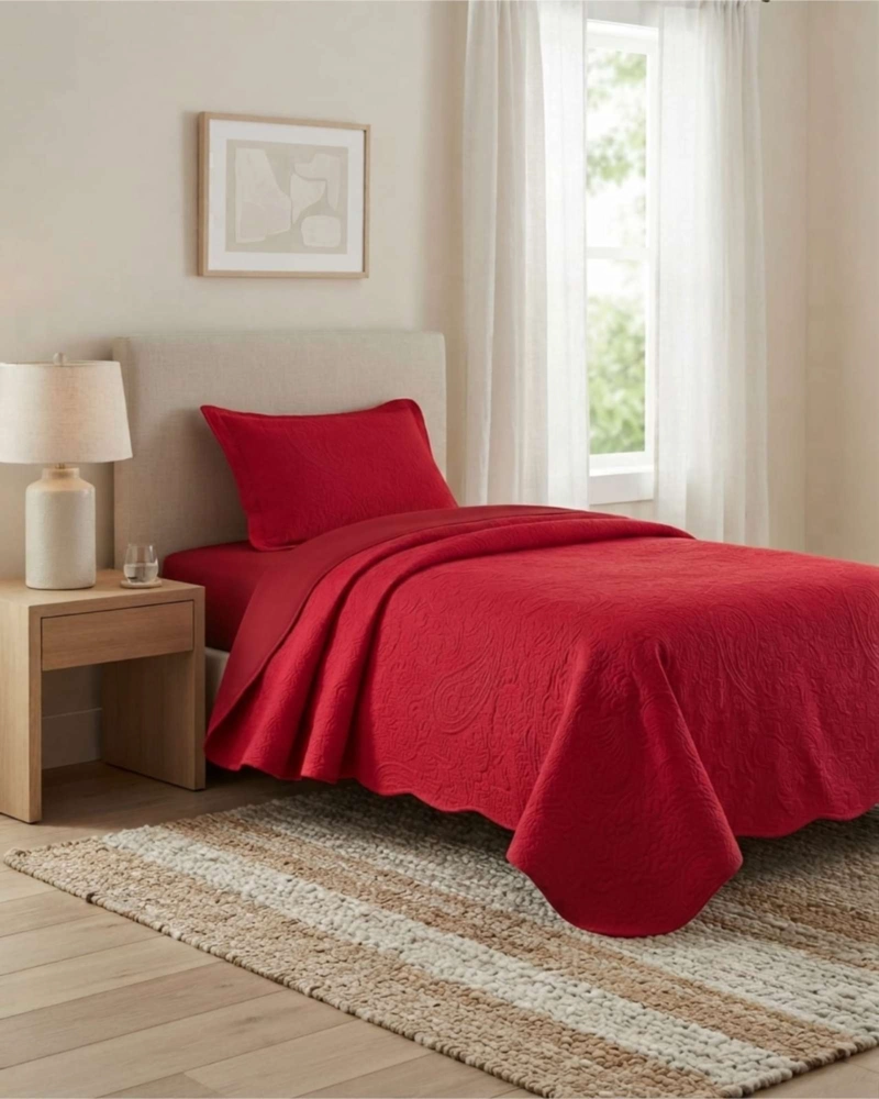 SET QUILT VERANO 1.5 PLAZAS LISO CON RELIEVE Y JUEGO DE SABANAS - 2