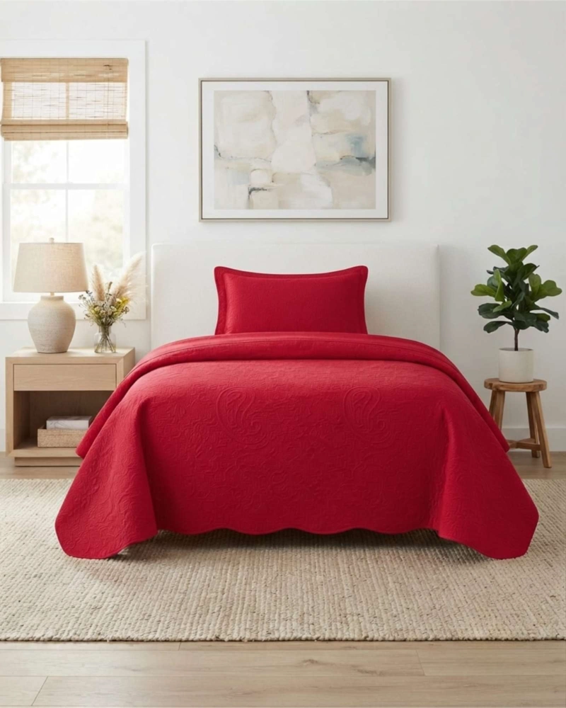 SET QUILT VERANO 1.5 PLAZAS LISO CON RELIEVE Y JUEGO DE SABANAS - 4
