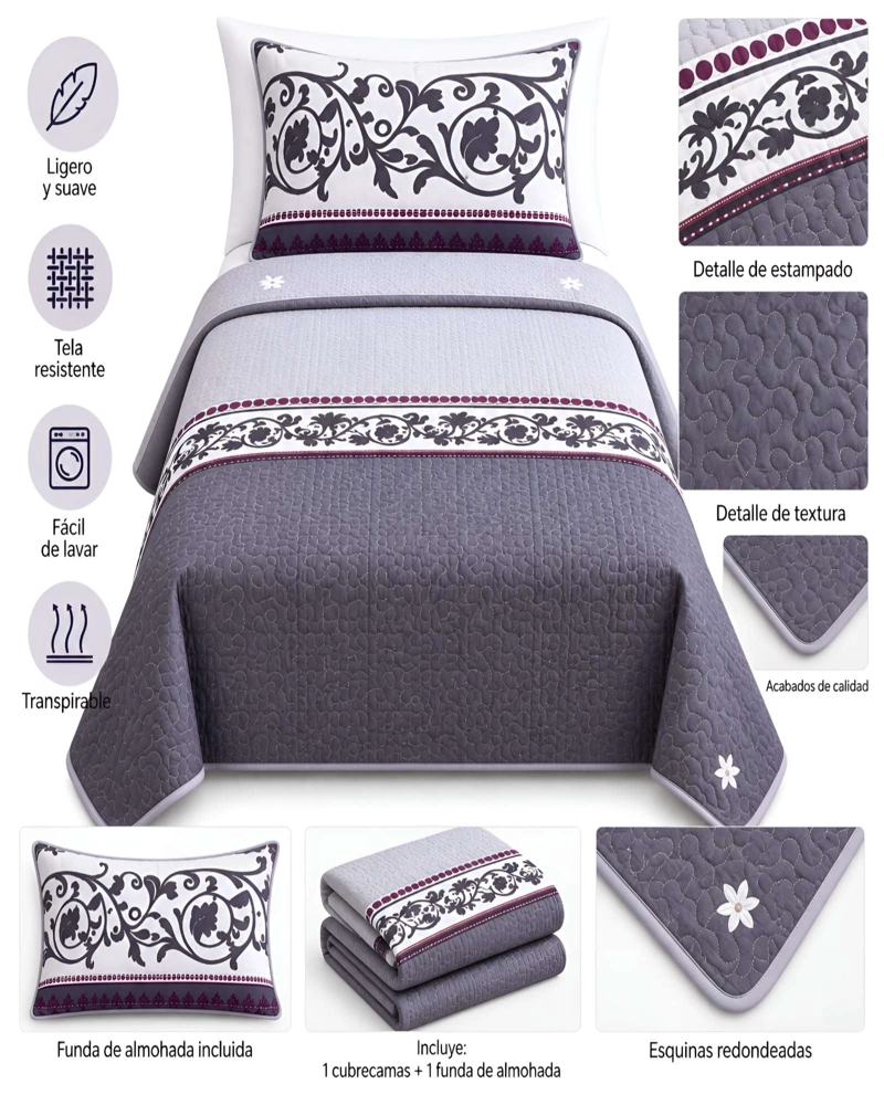 CUBRECAMAS QUILT PLAZA Y MEDIA TEXTURA SUAVE Y FRESCA - 5