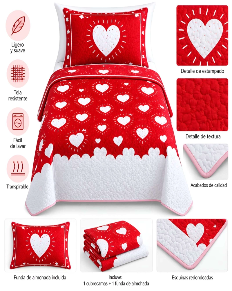 CUBRECAMAS QUILT PLAZA Y MEDIA MAS ALMOHADA TEXTURA SUAVE Y FRESCA - 5