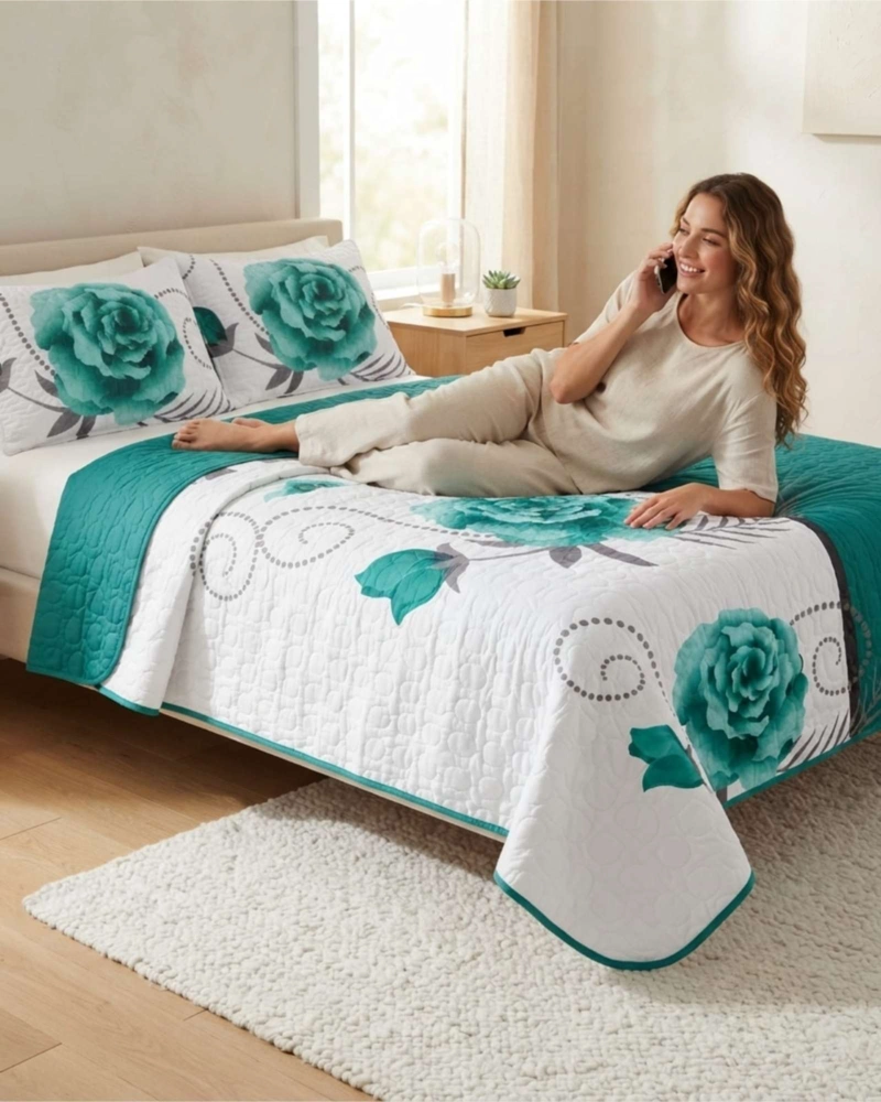 QUILT DE VERANO KING MAS ALMOHADAS TRANSPIRABLE Y SUAVE - 1