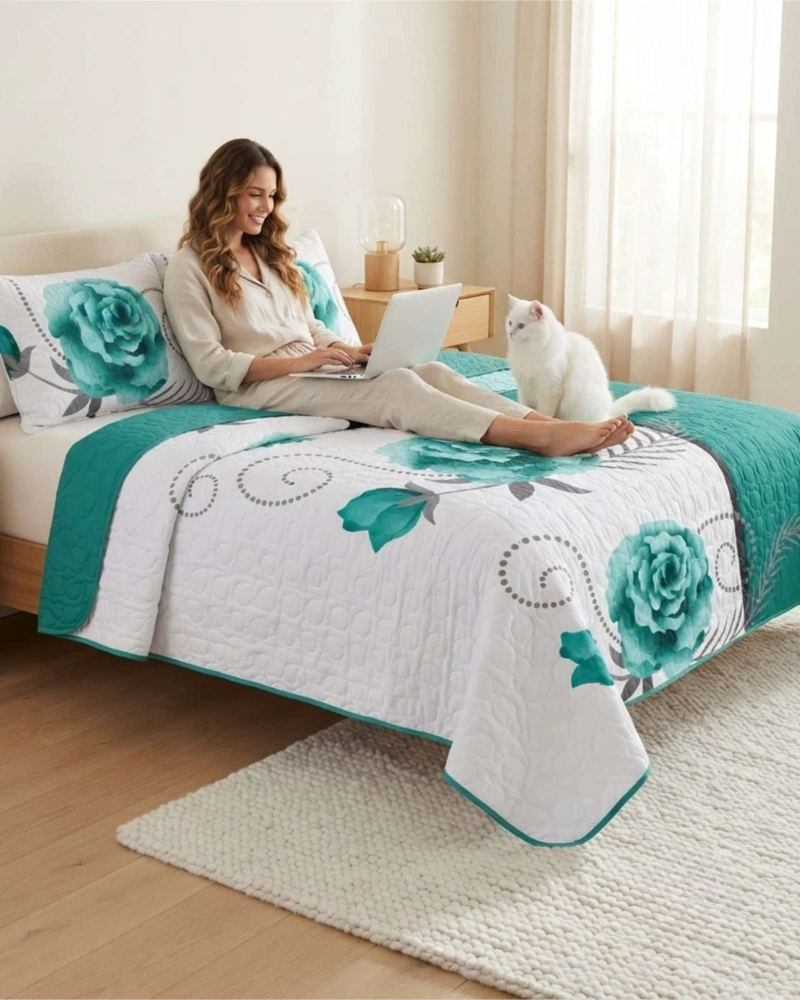 QUILT DE VERANO KING MAS ALMOHADAS TRANSPIRABLE Y SUAVE - 2