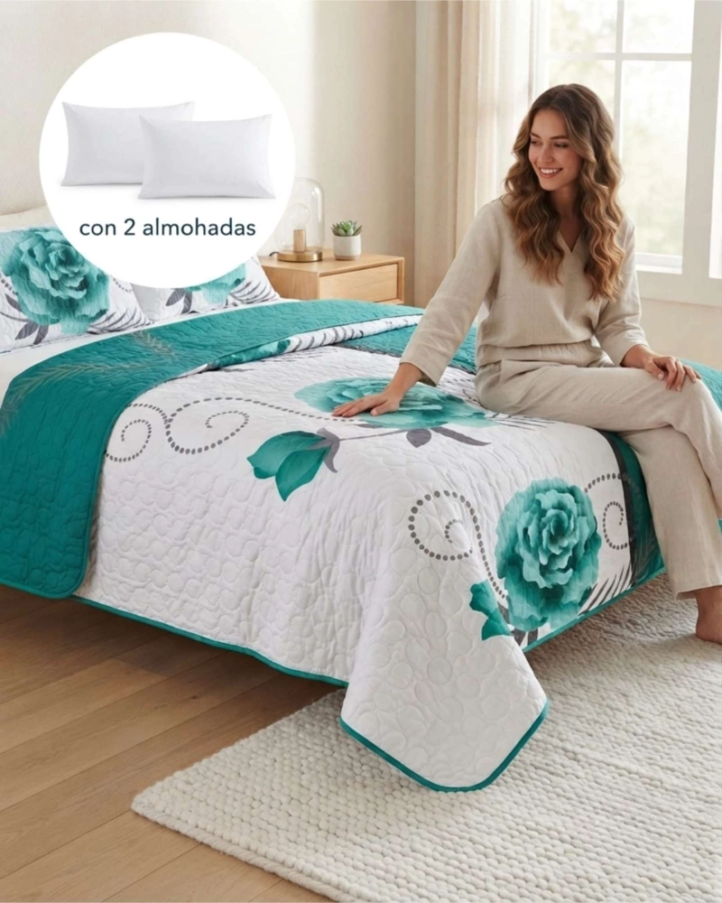 QUILT DE VERANO KING MAS ALMOHADAS TRANSPIRABLE Y SUAVE - 4