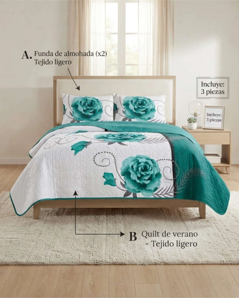 QUILT DE VERANO KING MAS ALMOHADAS TRANSPIRABLE Y SUAVE - 5