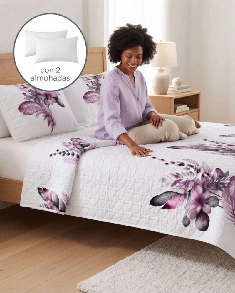QUILT DE VERANO KING MAS ALMOHADAS TRANSPIRABLE Y SUAVE - 4