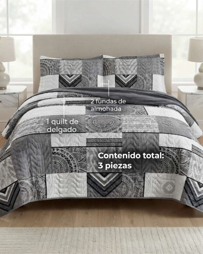 QUILT DE VERANO KING MAS ALMOHADAS TRANSPIRABLE Y SUAVE - 5
