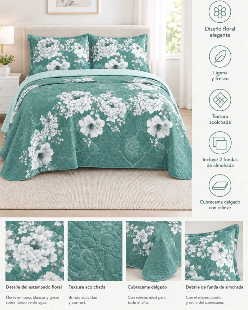 QUILT DELGADO PARA VERANO FRESCO KING MAS ALMOHADAS - 5