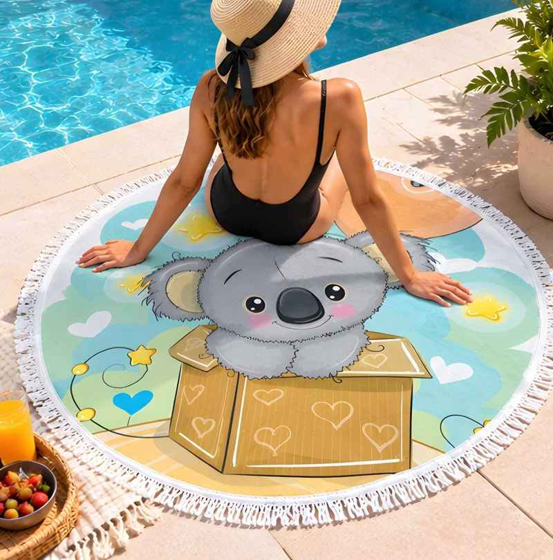 TOALLA DE PLAYA REDONDA 150 CM CON ESTAMPADO Y FLECOS DECORATIVOS - 3