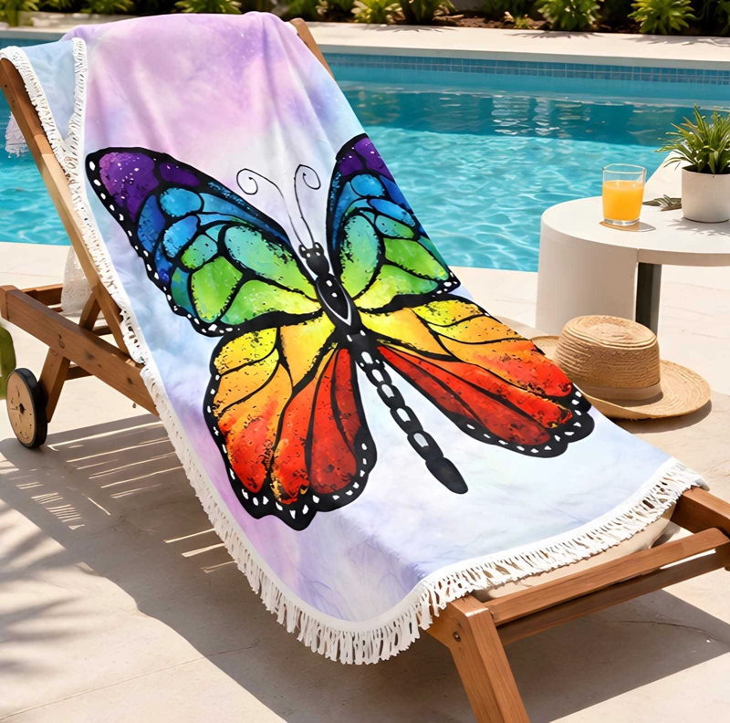 TOALLA DE PLAYA REDONDA 150 CM CON ESTAMPADO Y FLECOS DECORATIVOS - 2