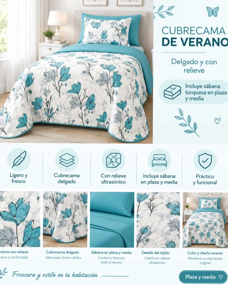 CUBRECAMA DE VERANO DELGADO PLAZA Y MEDIA ESTILO MODERNO Y FRESCO - 5
