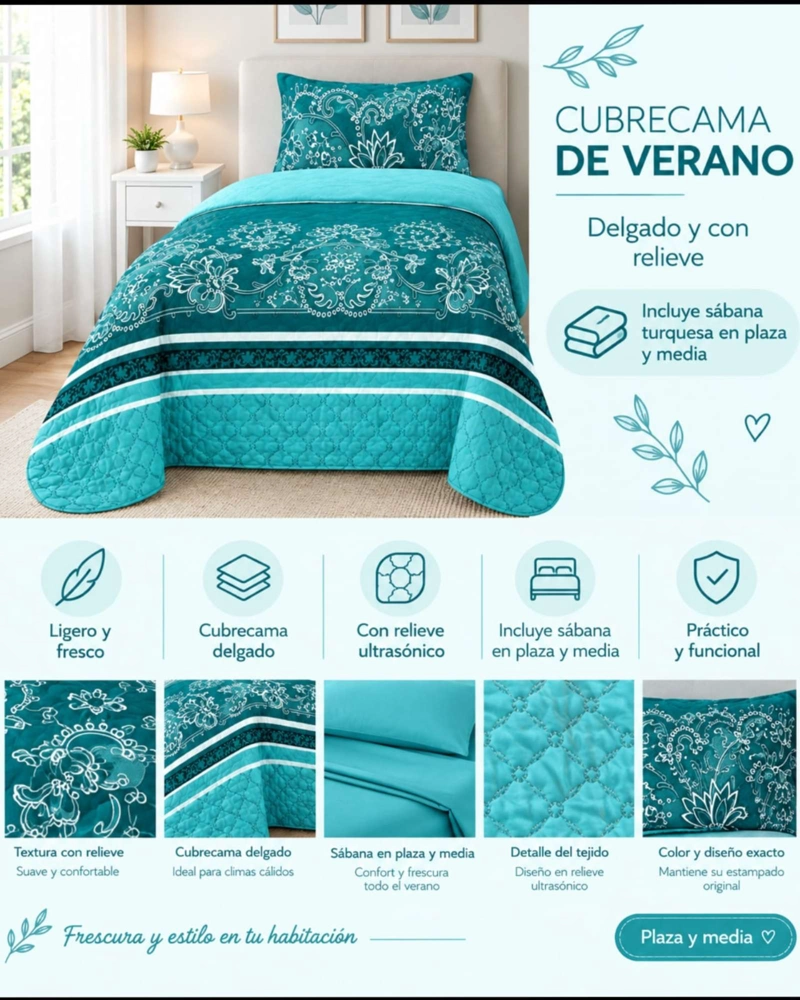 CUBRECAMA DE VERANO DELGADO PLAZA Y MEDIA ESTILO MODERNO Y FRESCO - 5
