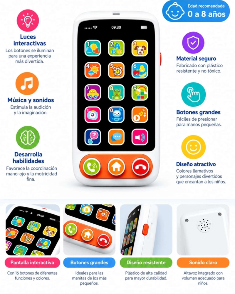 CELULAR DE JUGUETE INTERACTIVO PARA NIÑOS PANTALLA CON ICONOS - 5