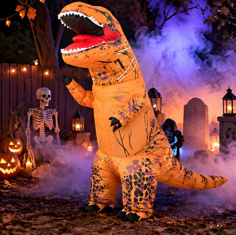 DISFRAZ INFLABLE DINOSAURIO T-REX NARANJA - 4