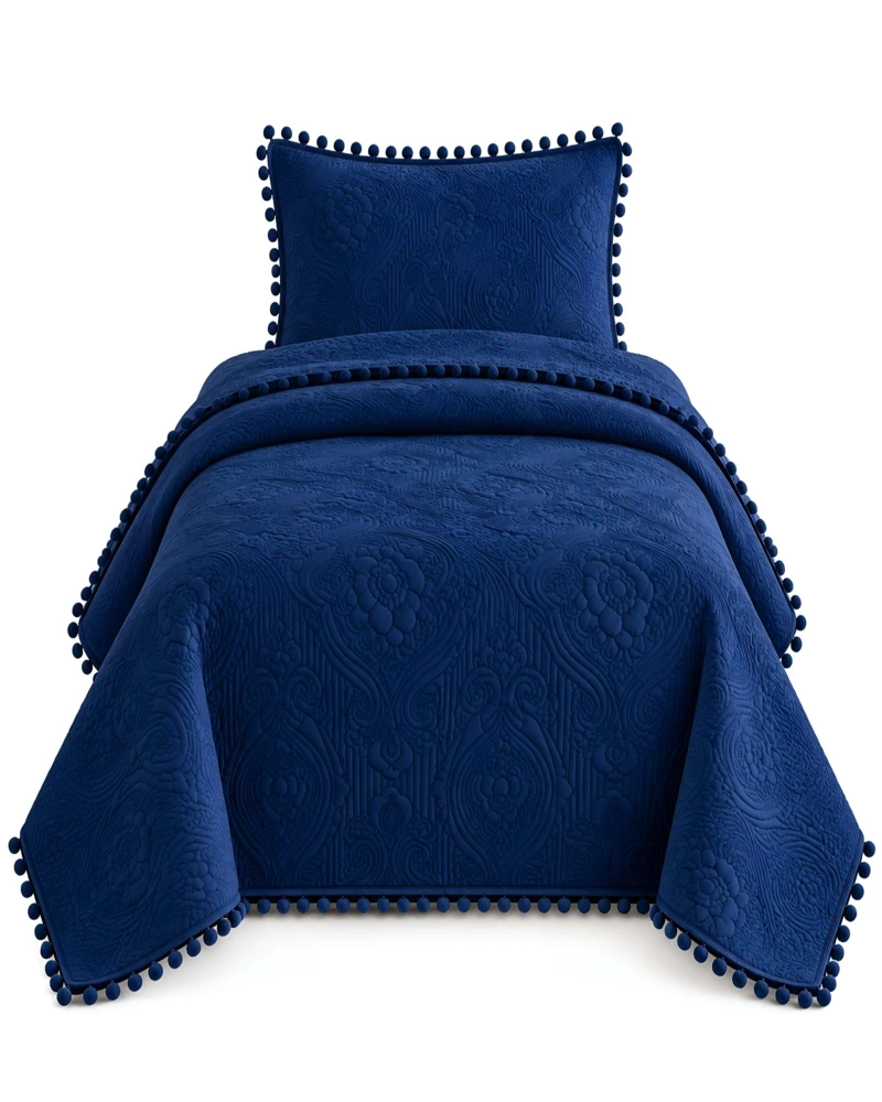 CUBRECAMA 1.5 PLAZAS TEXTURIZADO EN RELIEVE Y POMPONES - 6