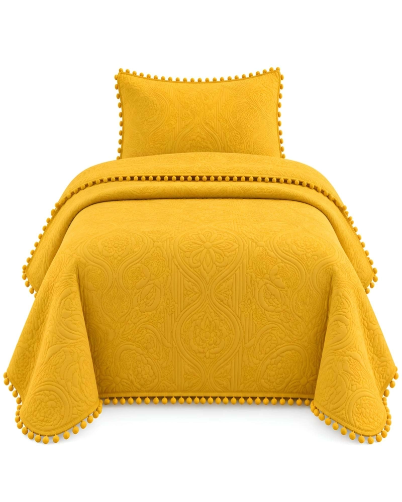 CUBRECAMA 1.5 PLAZAS TEXTURIZADO EN RELIEVE Y POMPONES - 6