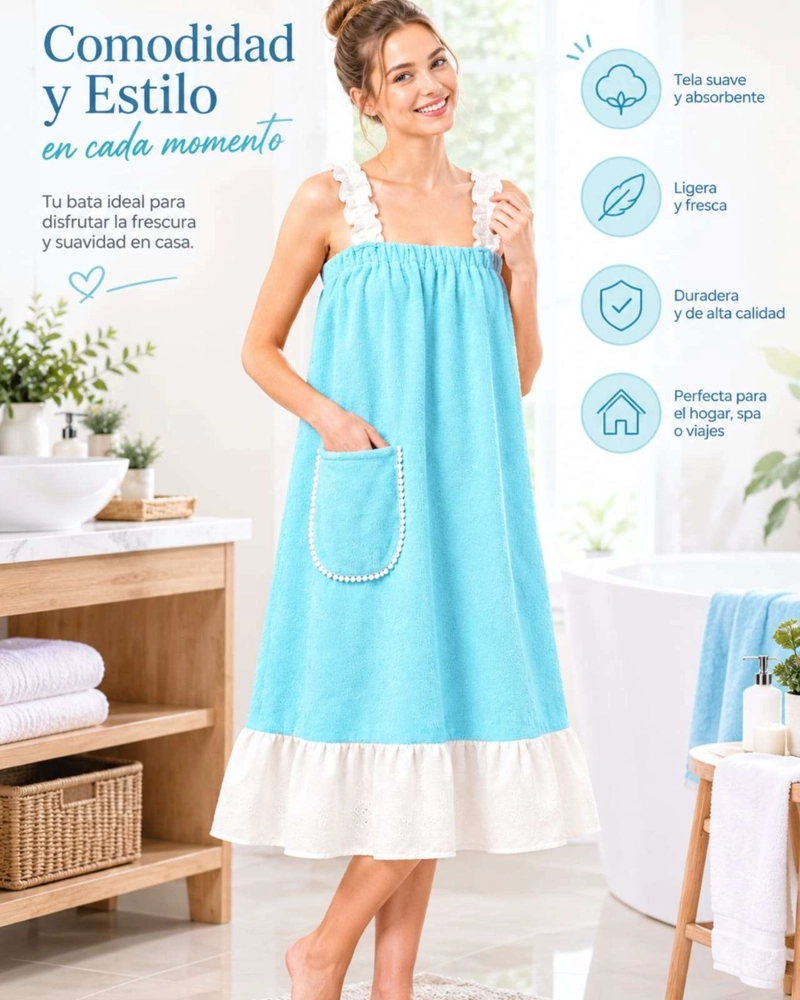 TOALLA VESTIDO PLAYERO CON TIRANTES Y BOLSILLO PARA MUJER XS - 5